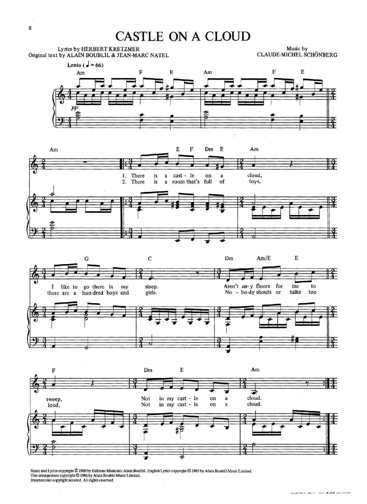 Castle on a Cloud (音乐剧《悲惨世界》(Les Miserables)选曲、正谱 )