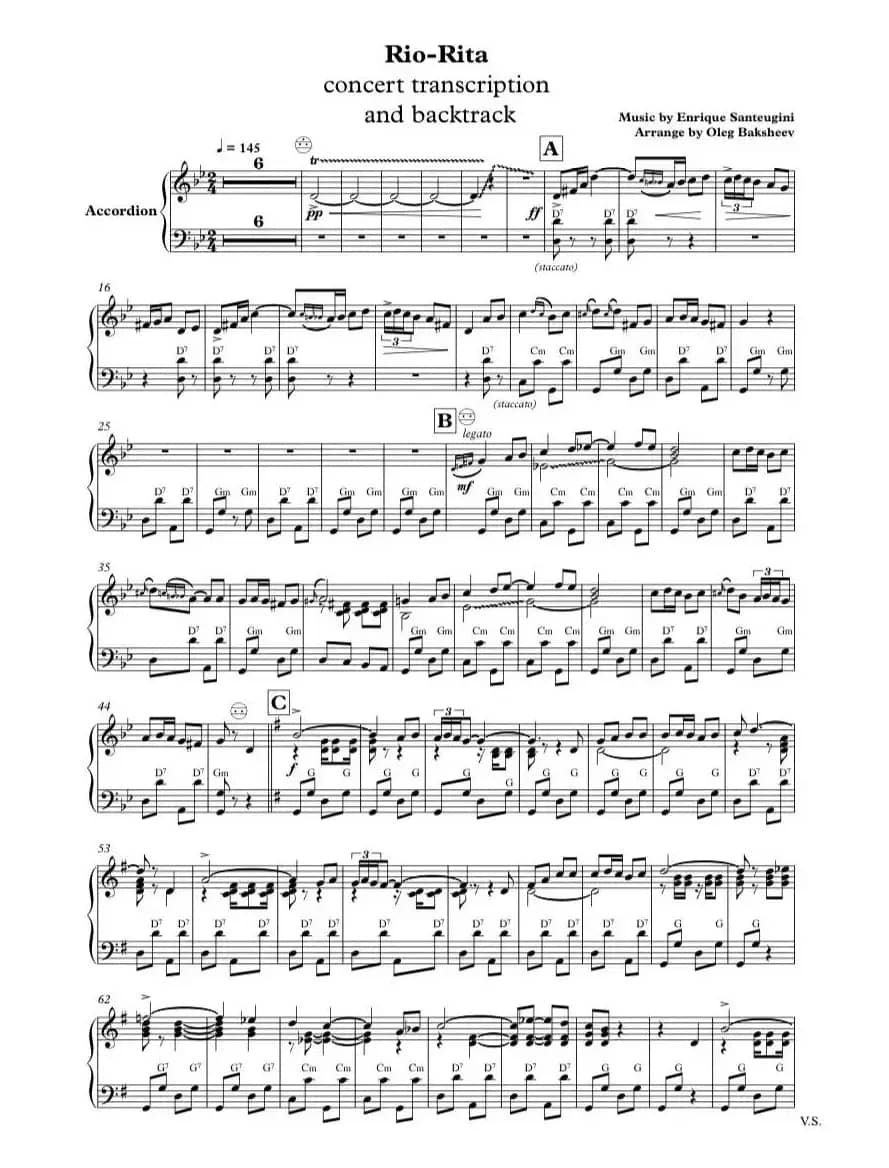 里奥丽塔（手风琴曲简谱）