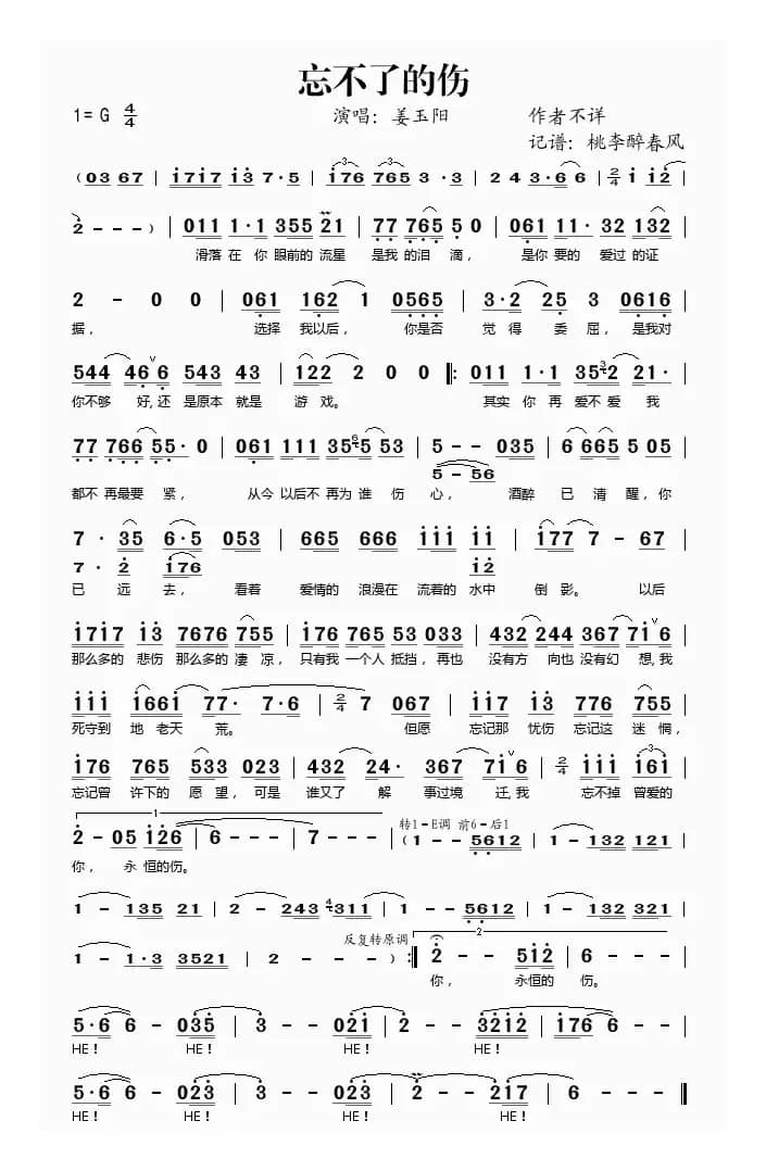 忘不了的伤（词曲作者不详）