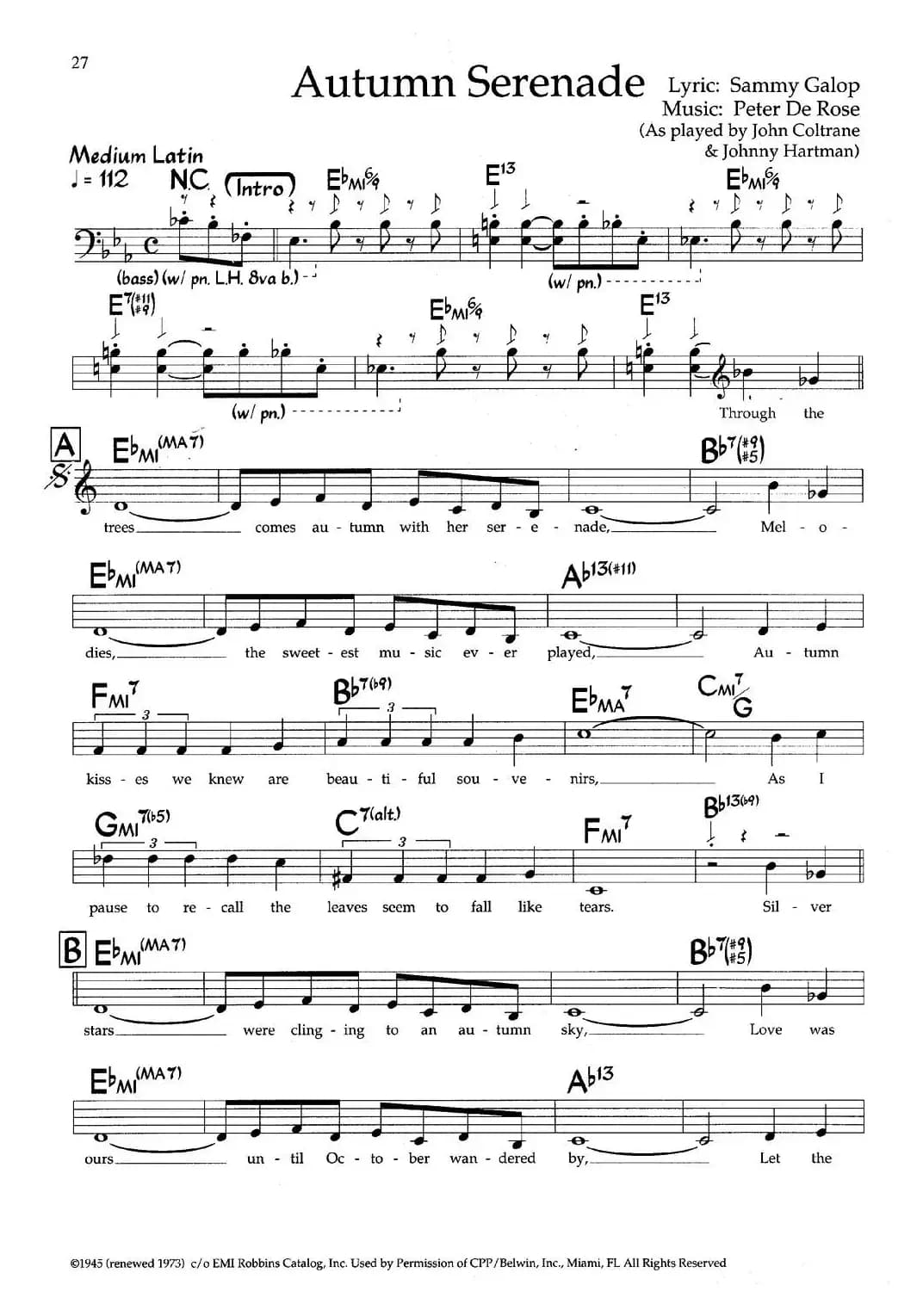 Autumn Serenade（带和弦五线谱）