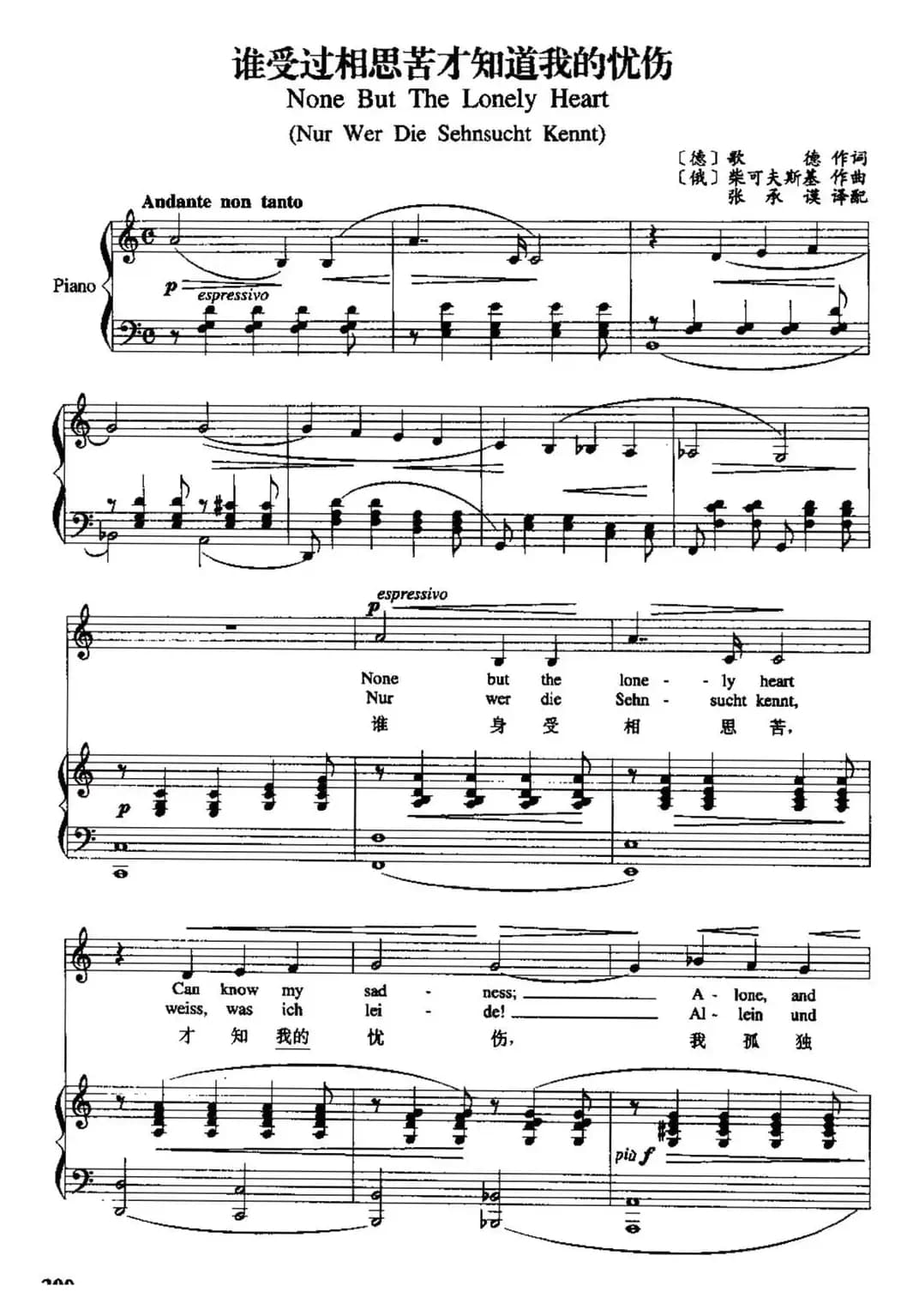 谁受过相思苦才知道我的忧伤（中外文对照、正谱）