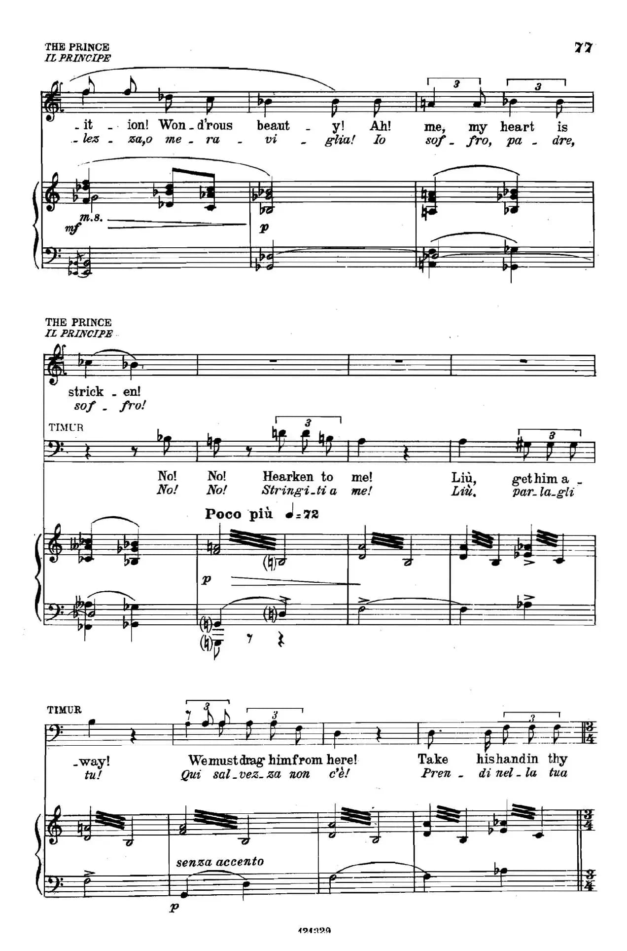 《图兰朵公主》三幕五场歌剧（英意双语）全谱（钢琴伴奏谱 P75——100）