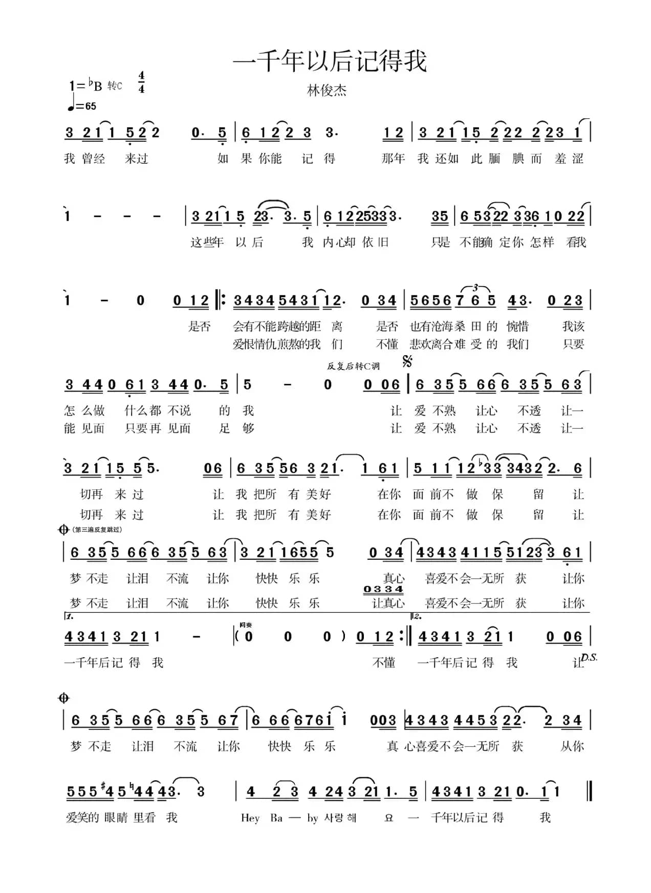 一千年后记得我（林俊杰）