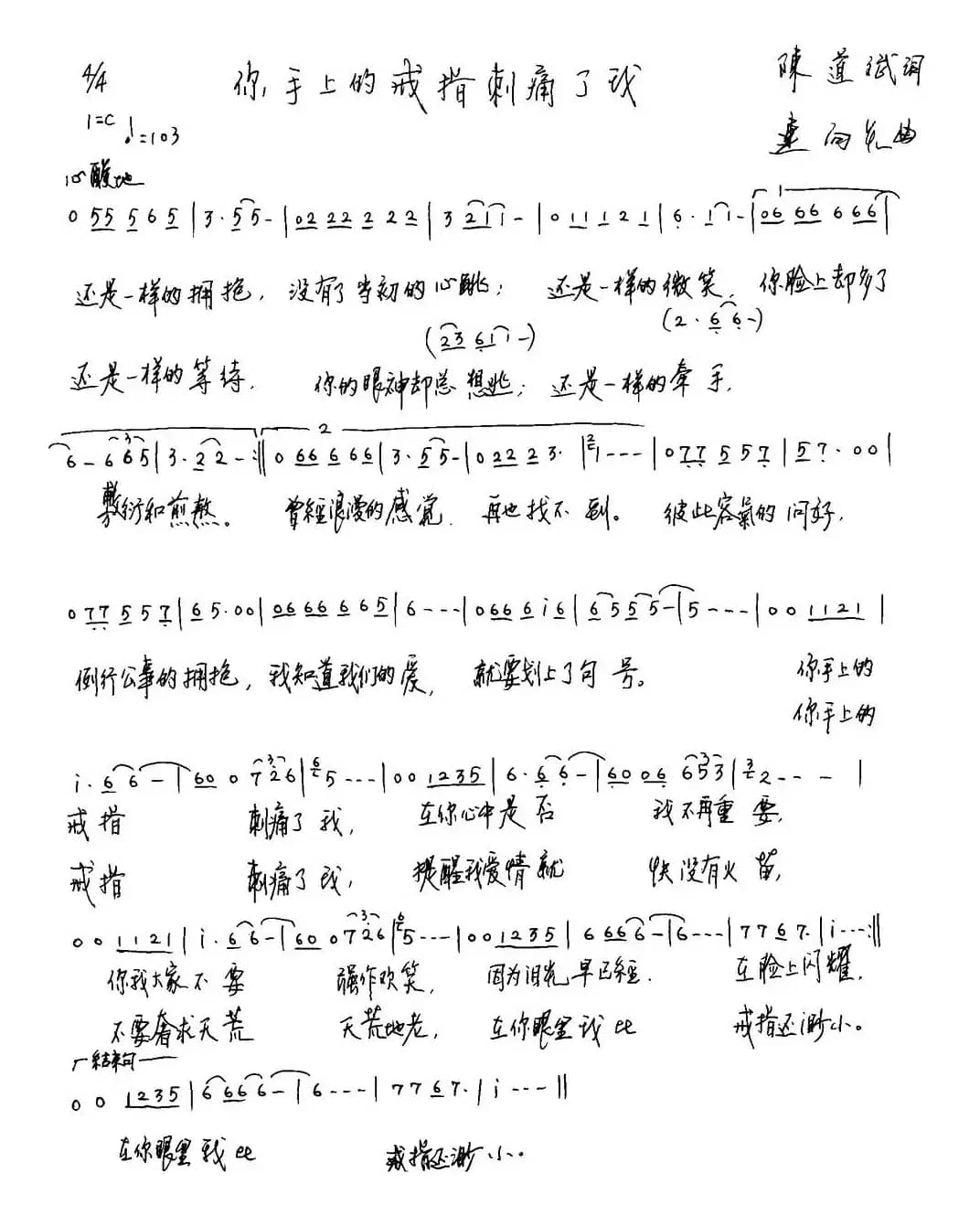 你手上的戒指刺痛了我