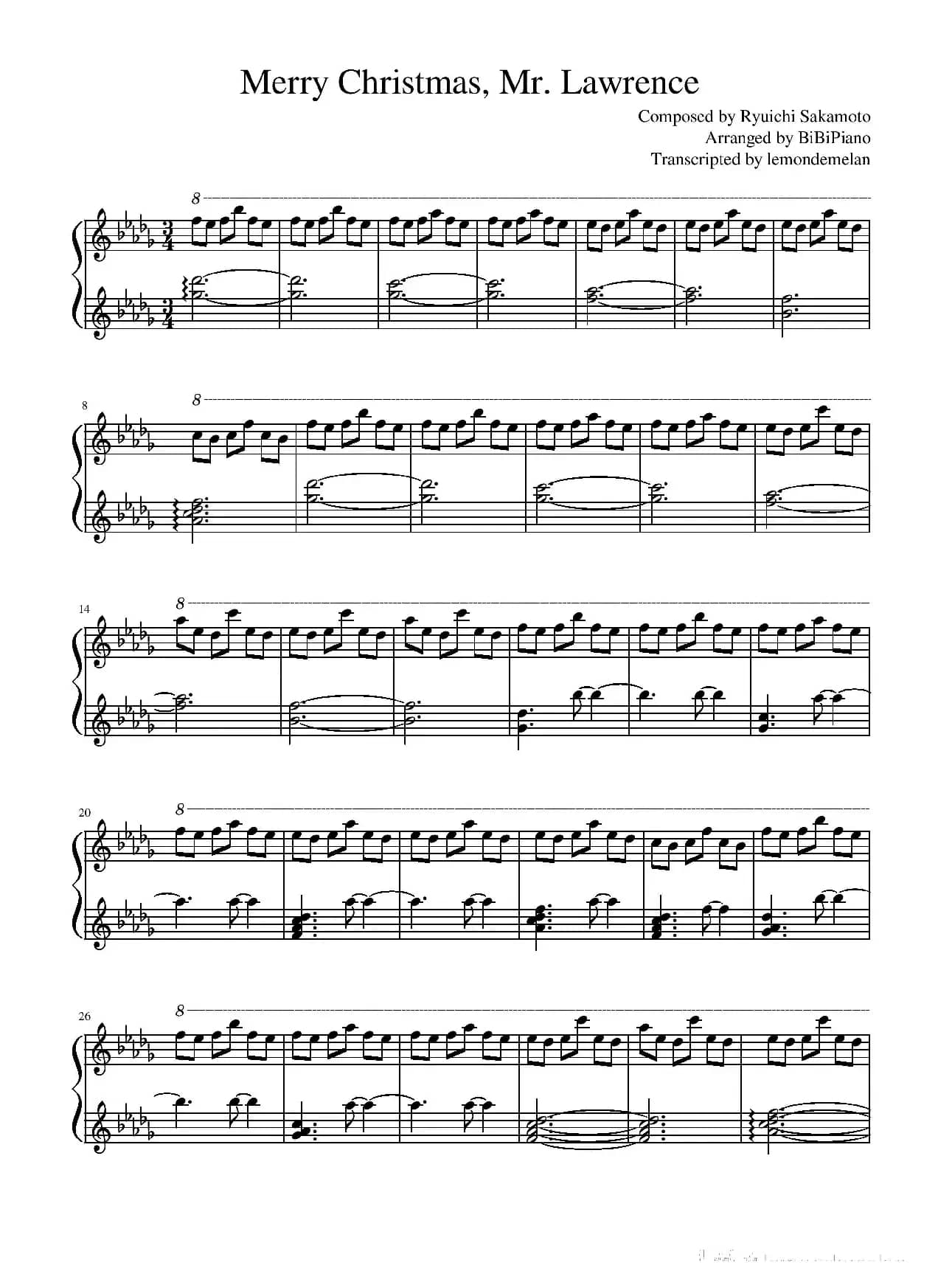 Merry Christmas Mr. Lawrence（圣诞快乐，劳伦斯先生）（BiBiPiano钢琴版）