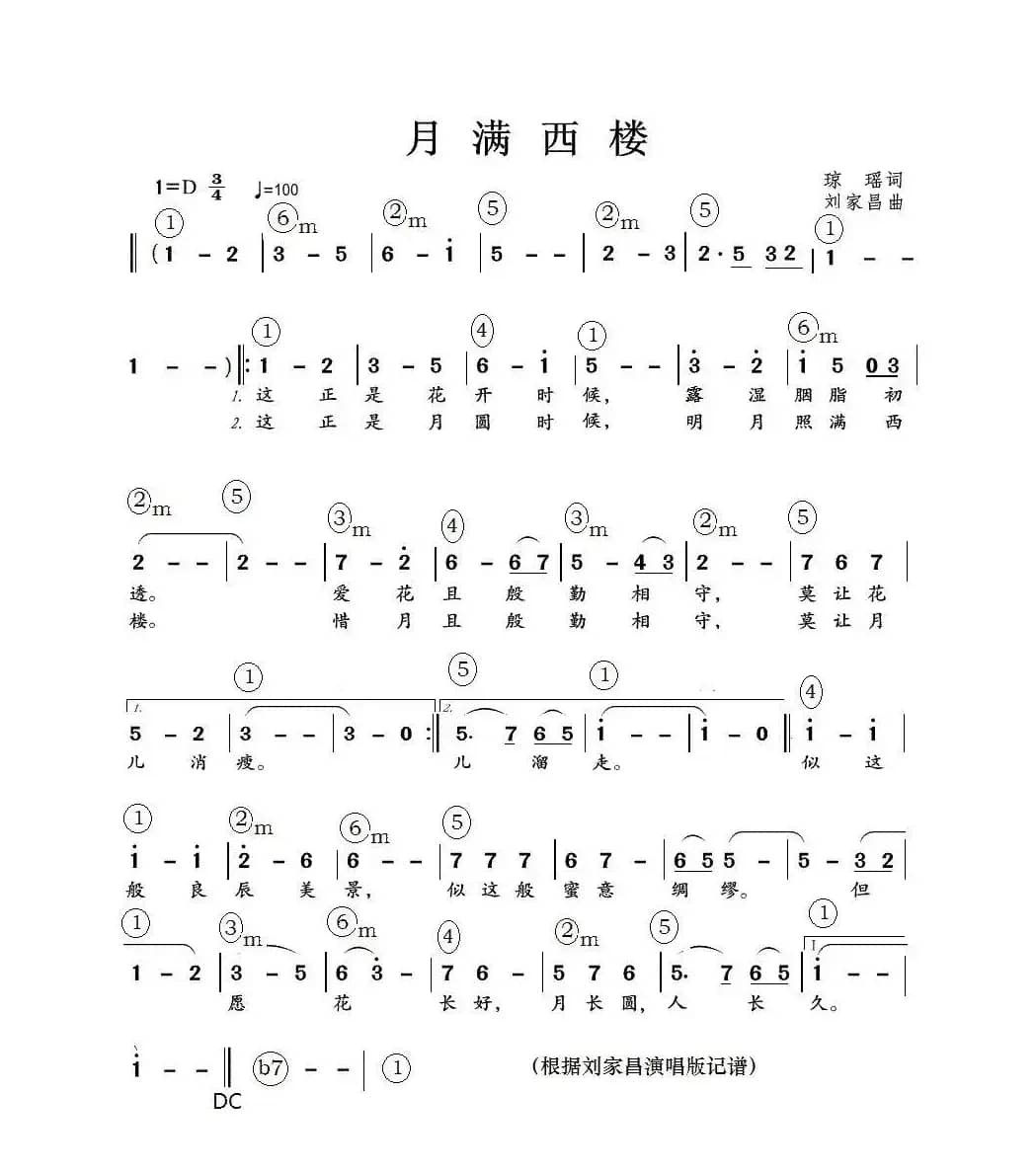 月满西楼（琼瑶词 刘家昌曲）