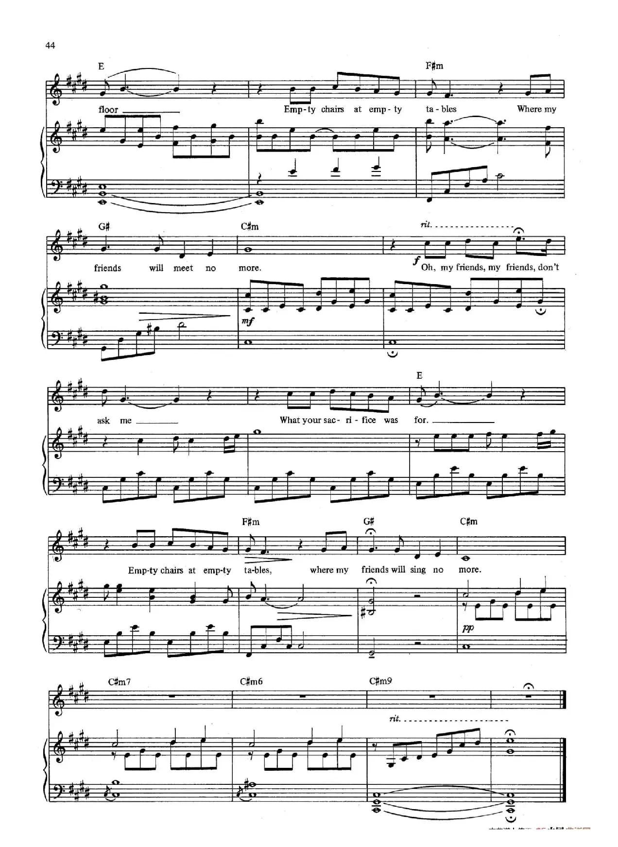 Empty Chairs at Empty Tables (音乐剧《悲惨世界》(Les Miserables)选曲、正谱 )