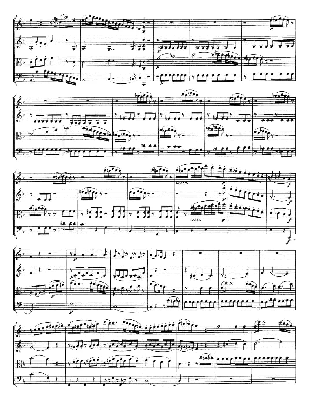 Mozart《Quartet No.23 in F Major，K.590》（总谱）