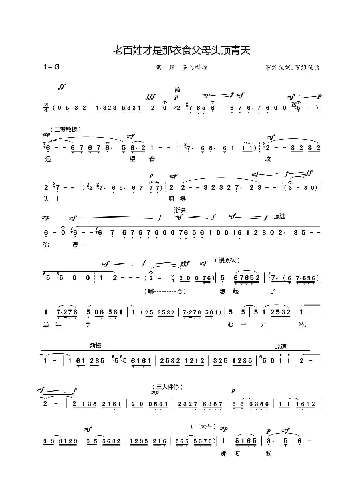 老百姓才是那衣食父母头顶青天（现代京剧《山道弯弯》罗母唱段）