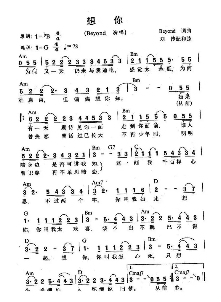 想你（Beyond 词曲）