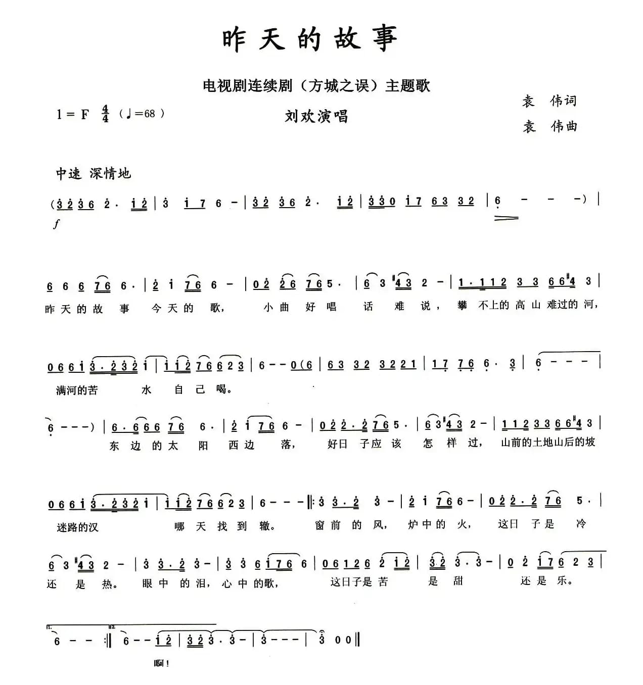 昨天的故事(电视连续剧《方城之误》主题歌)