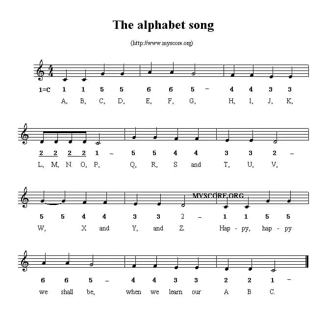 The alphabet song（线简谱混排版、英文儿歌）