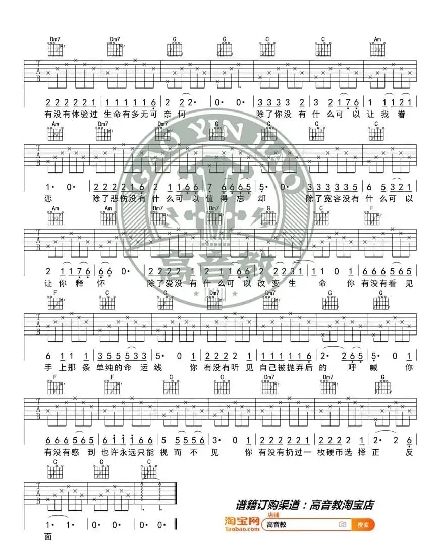汪峰《硬币》吉他谱吉他弹唱教学C调入门版 高音教