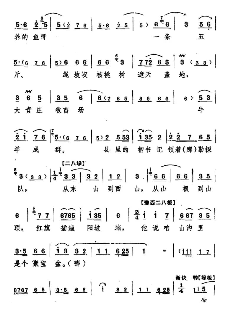 舞台版《朝阳沟》主旋律乐谱之第六场