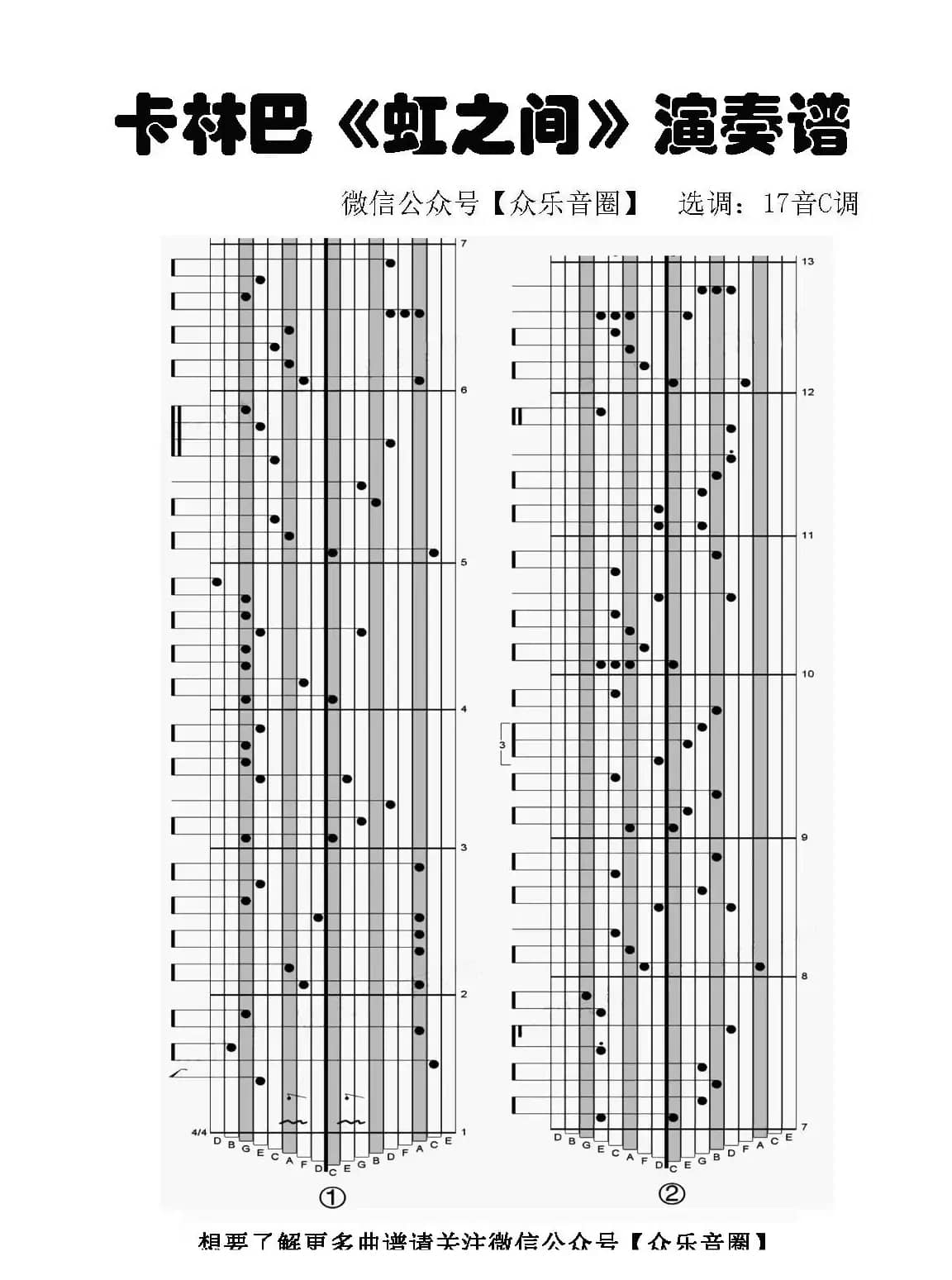 虹之间（拇指琴卡林巴琴专用谱）