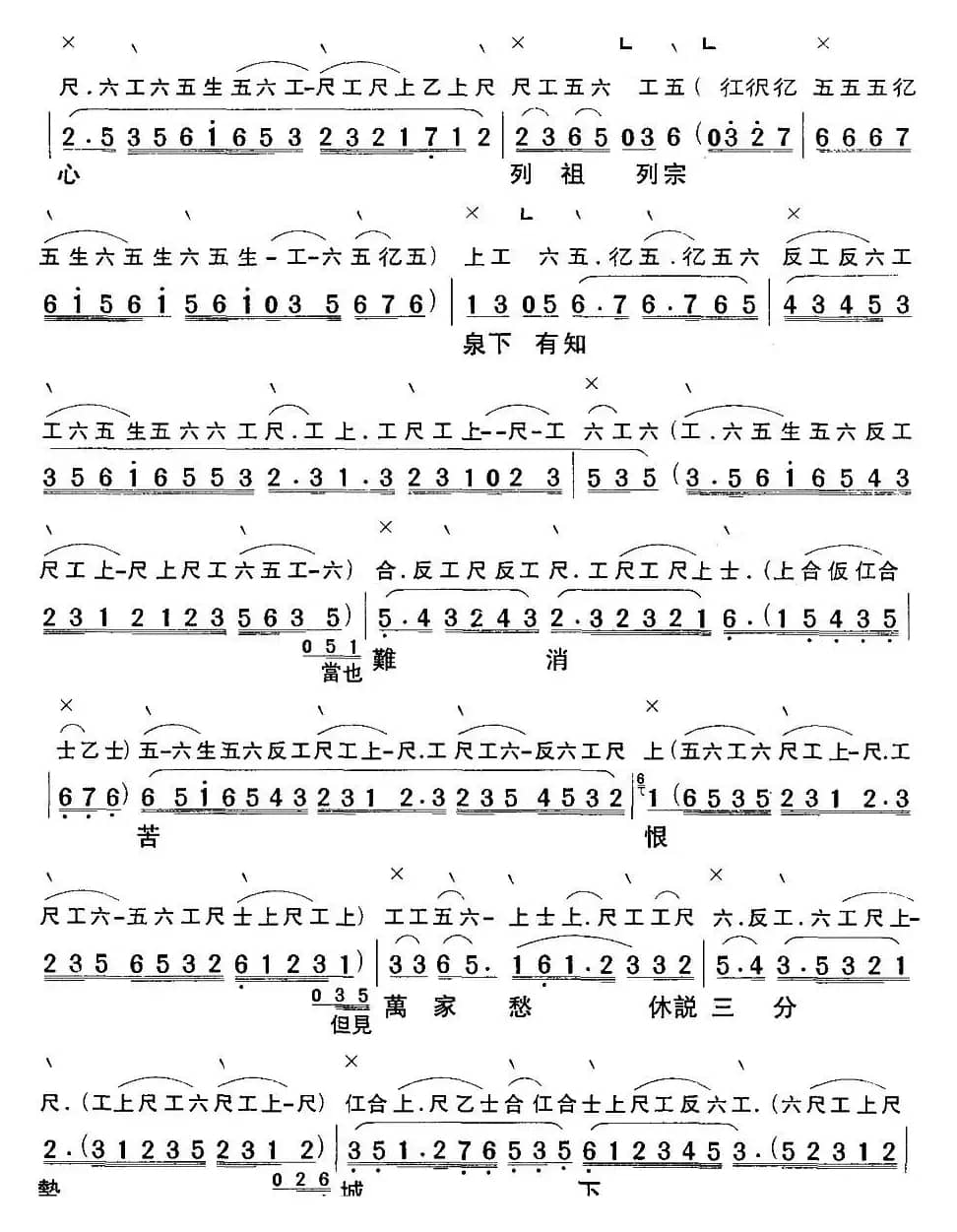 [粤曲]北地王哭太廟（工尺谱+简谱）