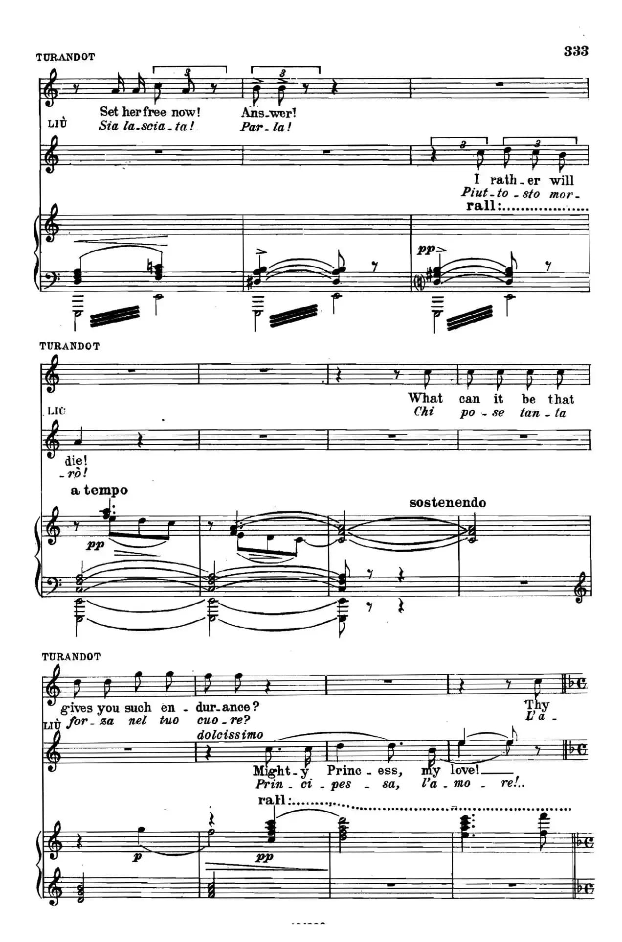 《图兰朵公主》三幕五场歌剧（英意双语）全谱（钢琴伴奏谱 P335——354）