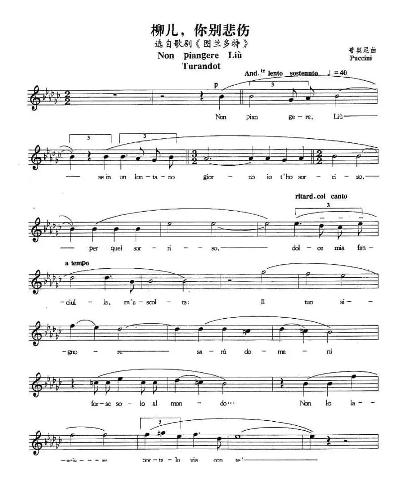 柳儿，别悲伤（五线谱 [意]）