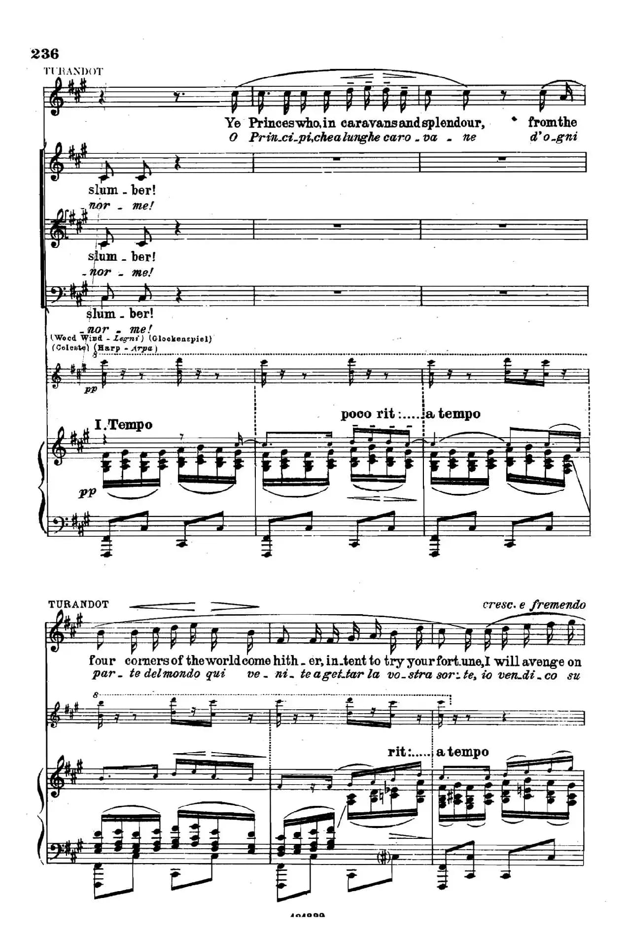 《图兰朵公主》三幕五场歌剧（英意双语）全谱（钢琴伴奏谱 P232——250）