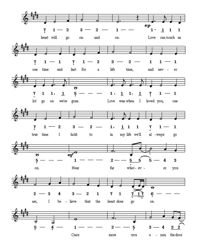 My heart will go on（《铁达尼号》主题歌）（线简谱混排版）