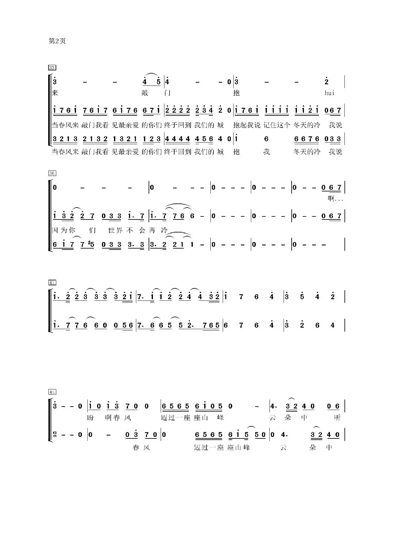 当春风来敲门（合唱正谱）