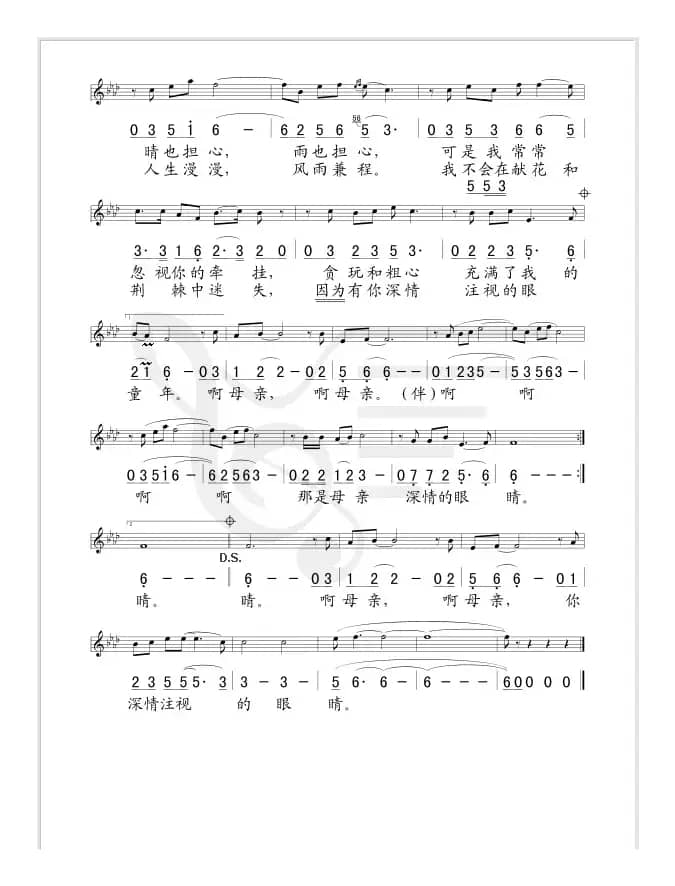 母亲的眼睛（线简谱对照版）