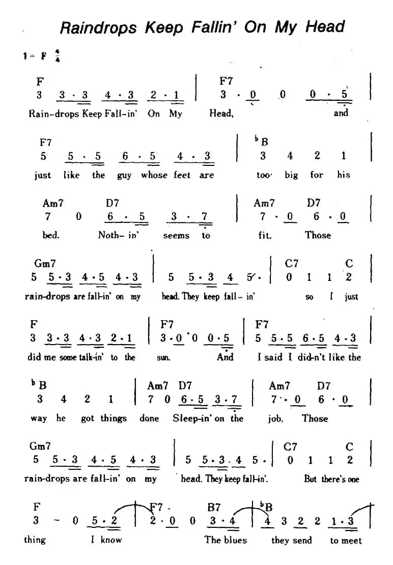 [美]Raindrops Keep Fallin' On My Head（雨滴落在我头上、带和弦）