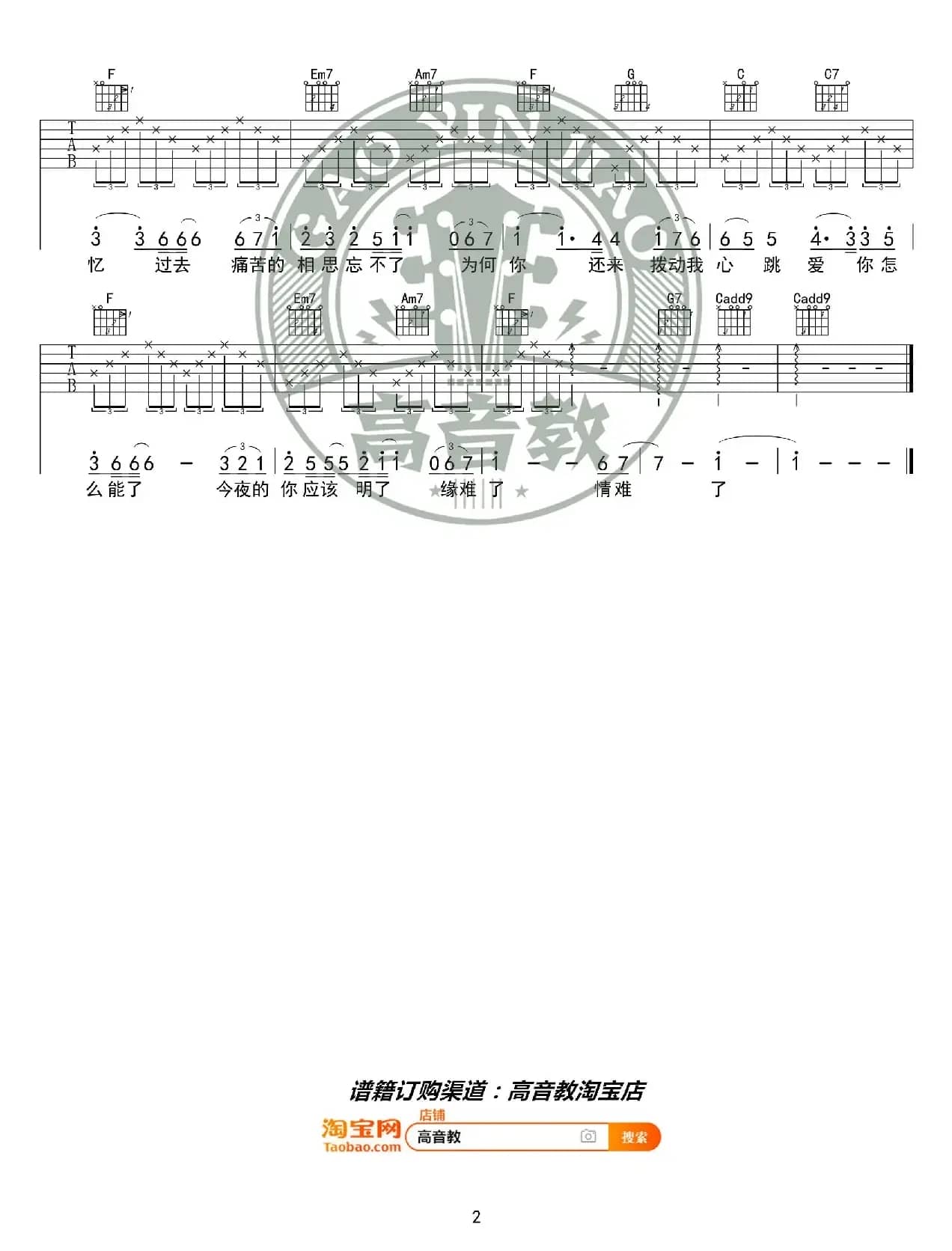 《新不了情》吉他谱C调入门版 猴哥吉他教学 高音教编配