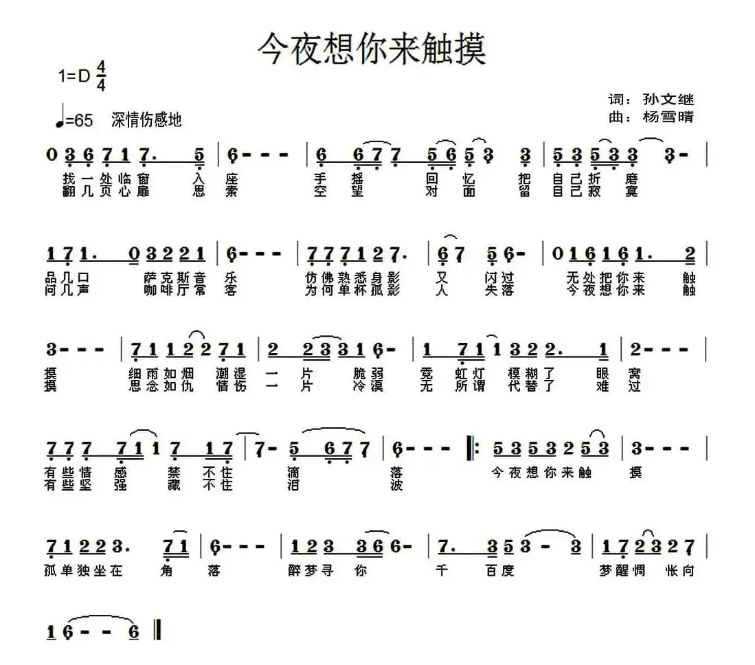 今夜想你来触摸（孙文继词 杨雪晴曲）