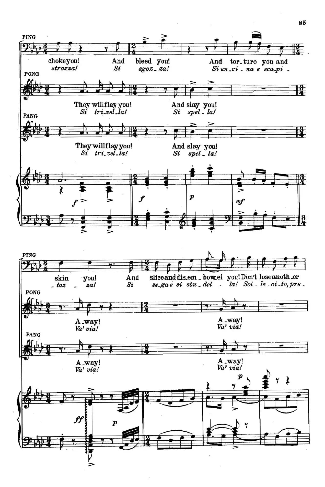 《图兰朵公主》三幕五场歌剧（英意双语）全谱（钢琴伴奏谱 P75——100）