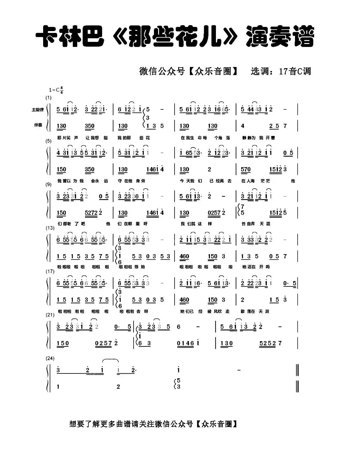 那些花儿（拇指琴卡林巴琴和弦简谱）