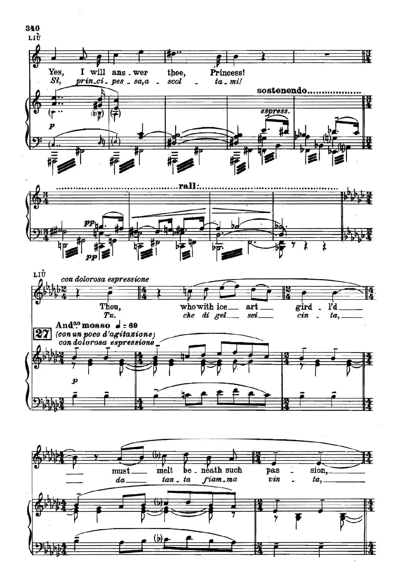 《图兰朵公主》三幕五场歌剧（英意双语）全谱（钢琴伴奏谱 P335——354）