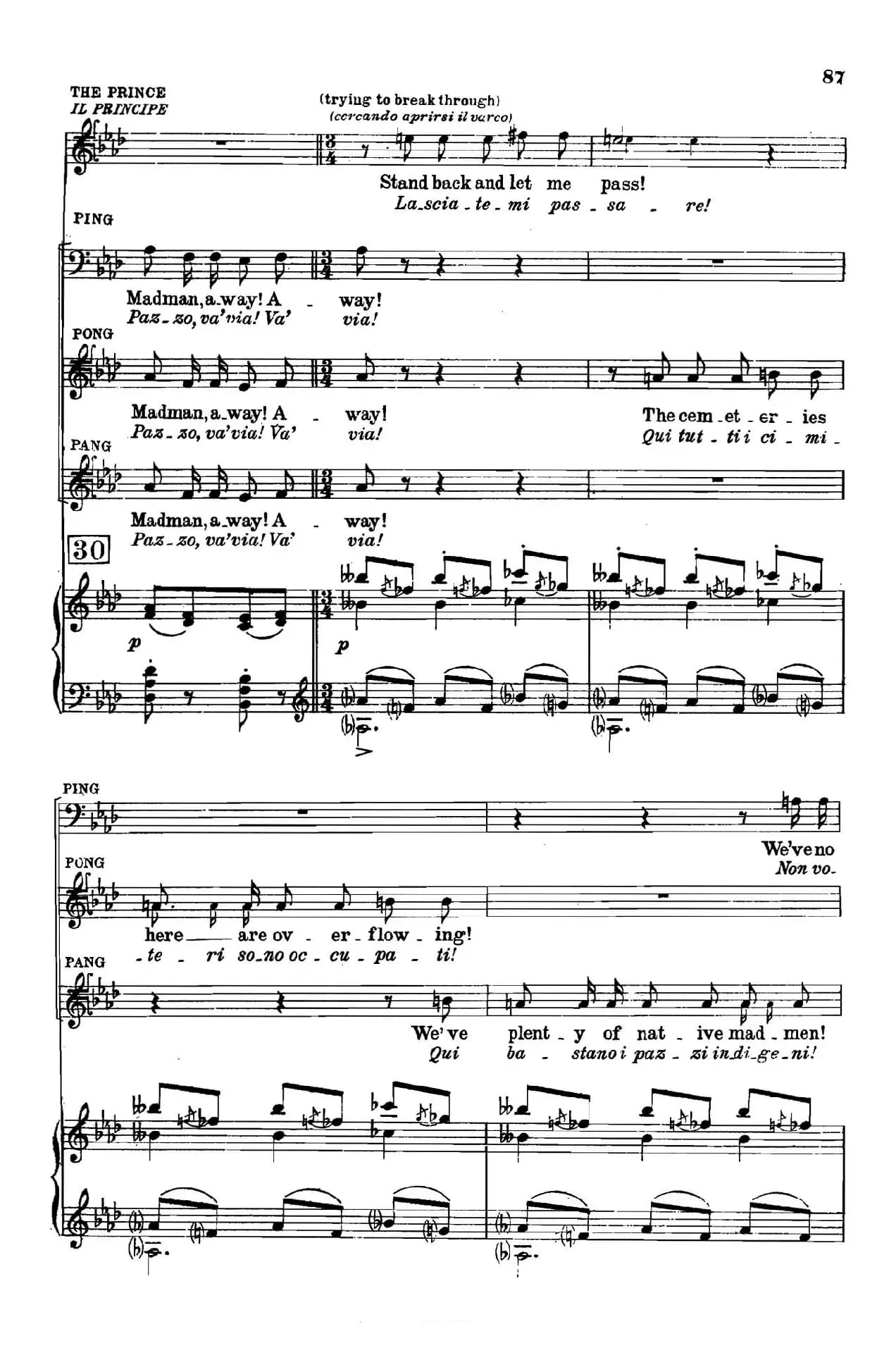 《图兰朵公主》三幕五场歌剧（英意双语）全谱（钢琴伴奏谱 P75——100）