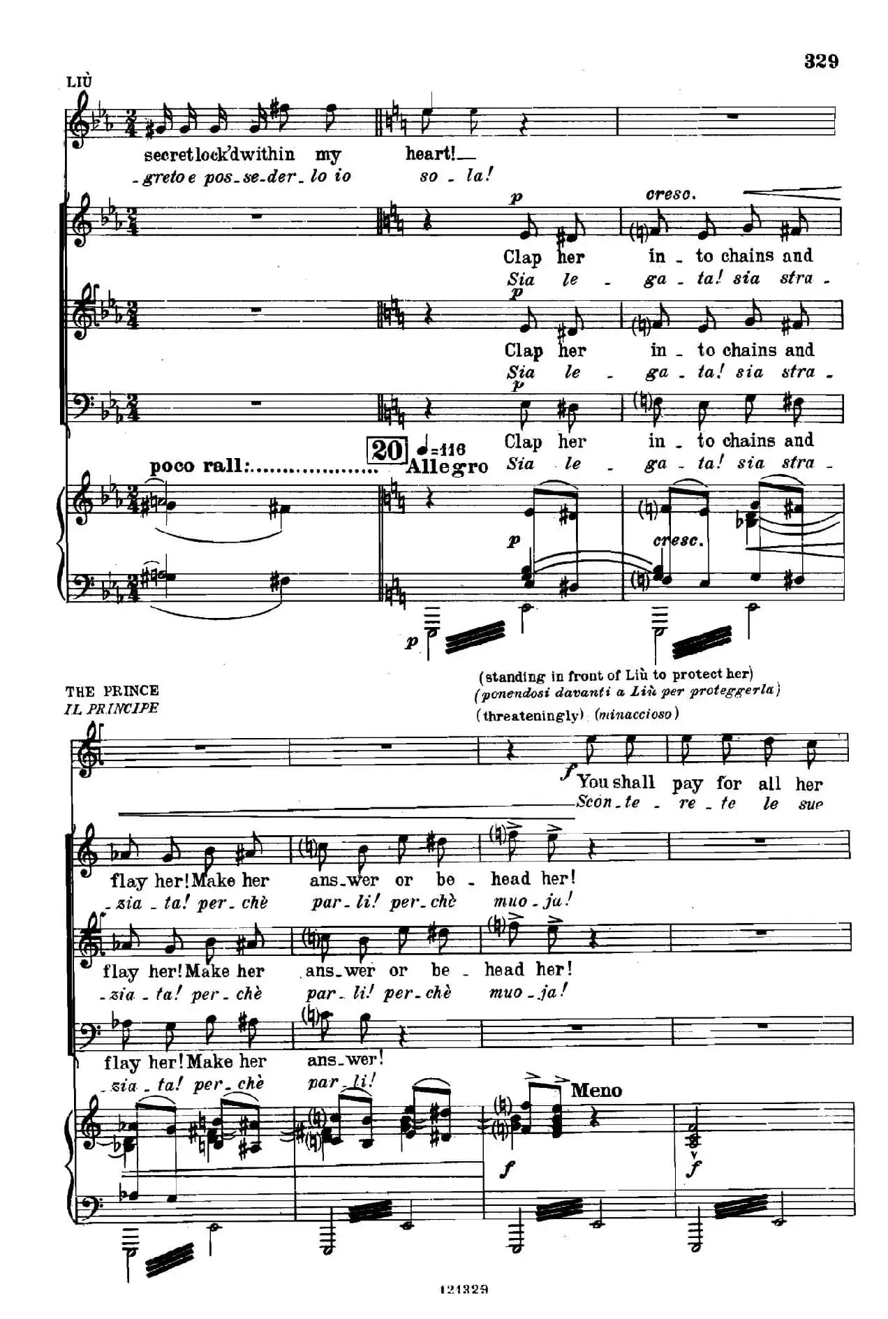 《图兰朵公主》三幕五场歌剧（英意双语）全谱（钢琴伴奏谱 P335——354）