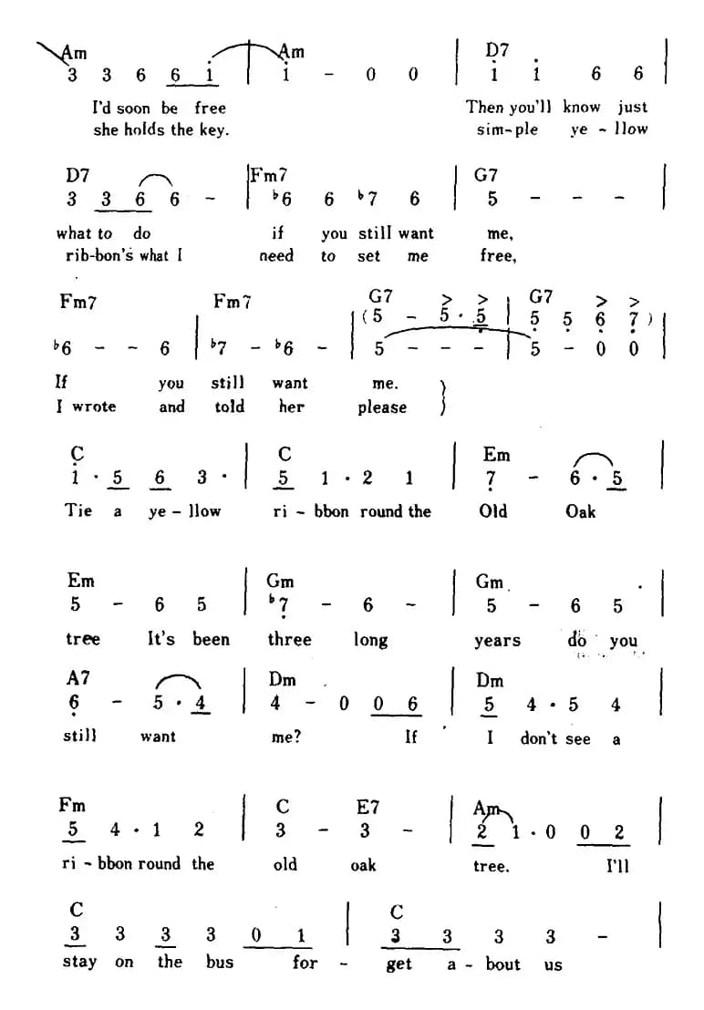 [美]Tie A Yellow Ribbon Round The Old Oak Tree（老橡树上的黄丝带、带和弦）