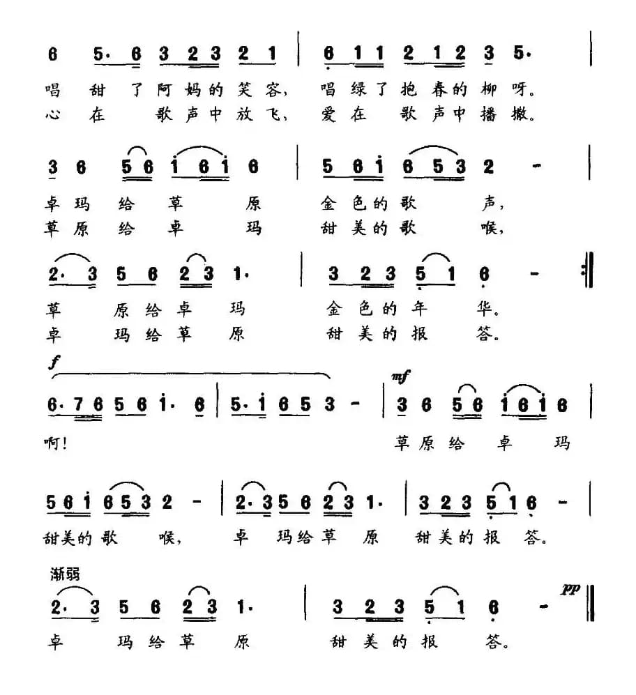 爱唱歌的小卓玛（李滋民词 马雪峰曲）
