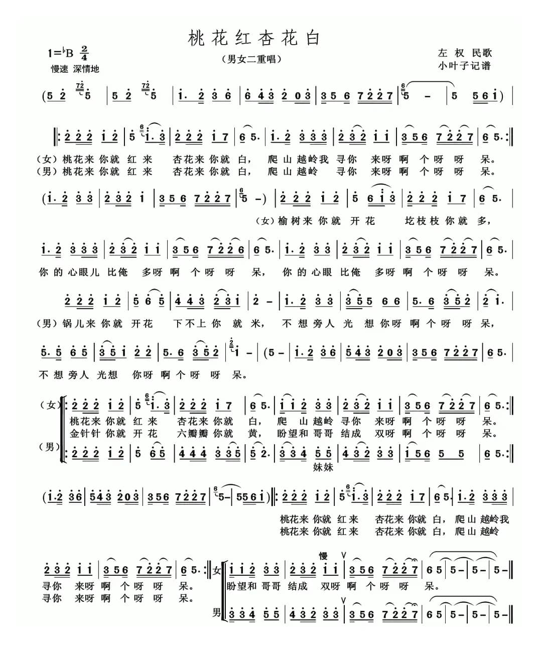 桃花红杏花白（左权民歌、男女声二重唱）