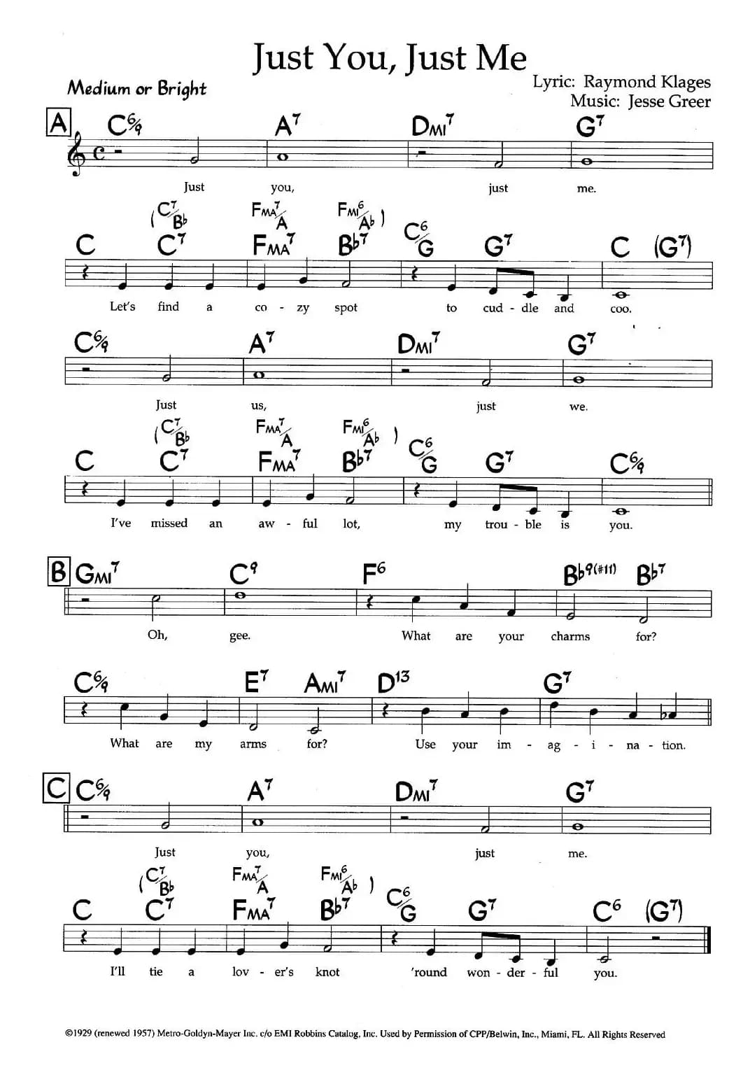 Just You, Just Me（带和弦五线谱）
