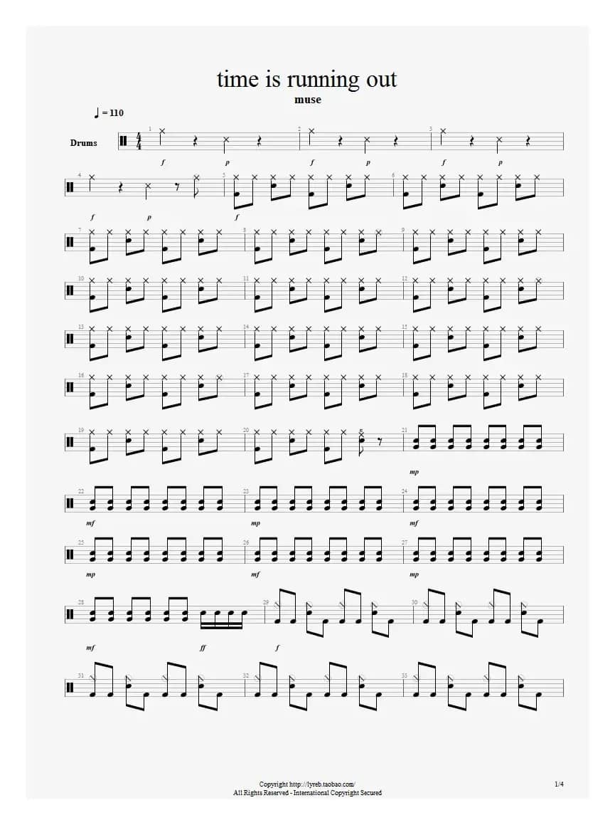 time is running out（鼓谱）