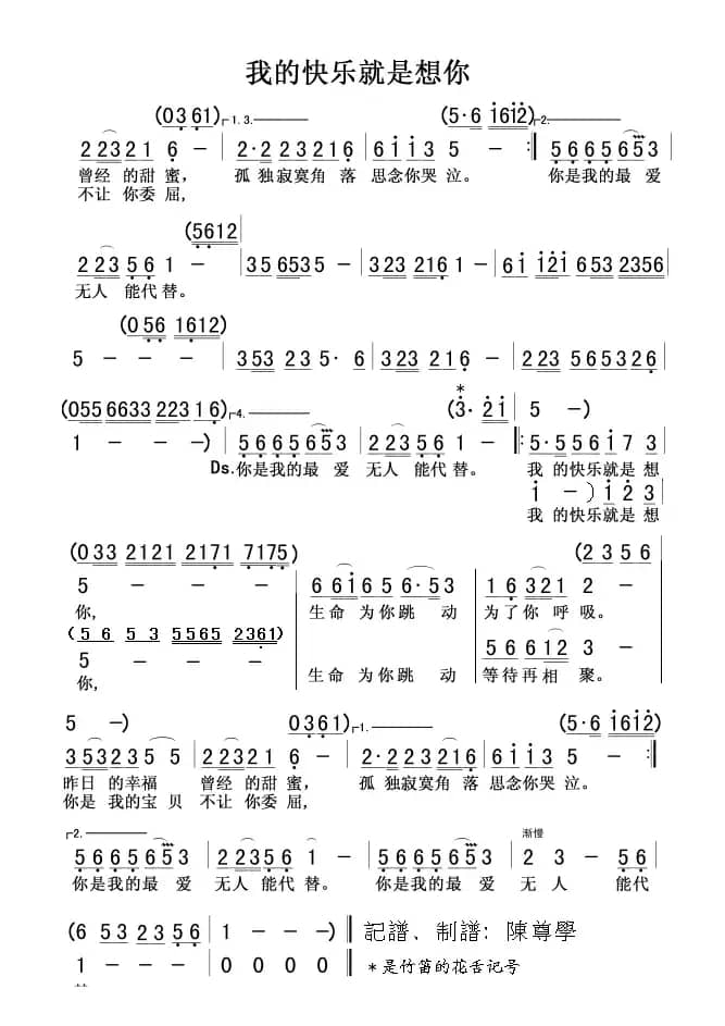 我的快乐就是想你（牛人词 平凡人、小龙女曲）