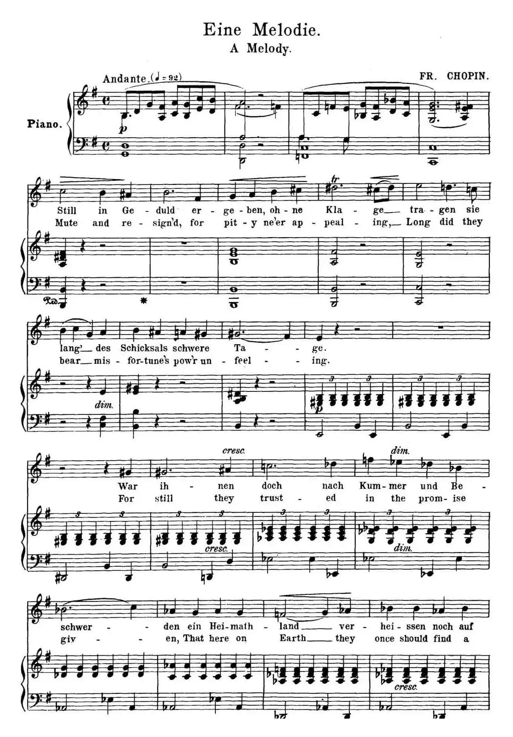 Chopin-17 Polish Songs Op.74，No.9（Eine Melodie. A Melody.）（钢琴伴奏谱）