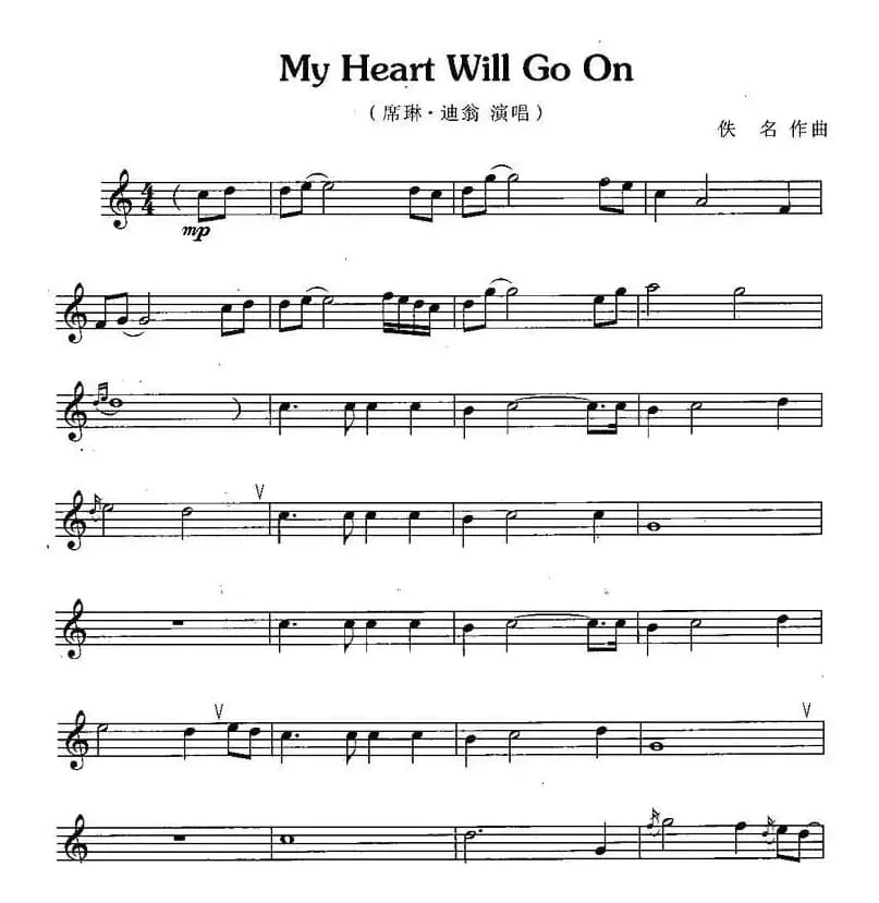 My Heart Will Go No（五线谱）