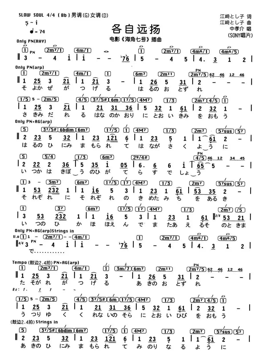 各自远扬（电影《海角七号》插曲、编配乐谱 [日]）