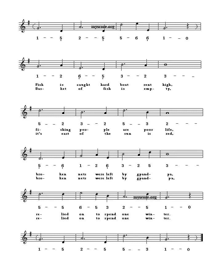 Song of the fisherman（渔光曲）（英译中文歌曲、线简谱混排版）