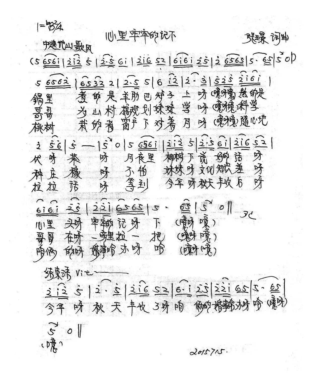 心里牢牢地记下（张璟词曲）