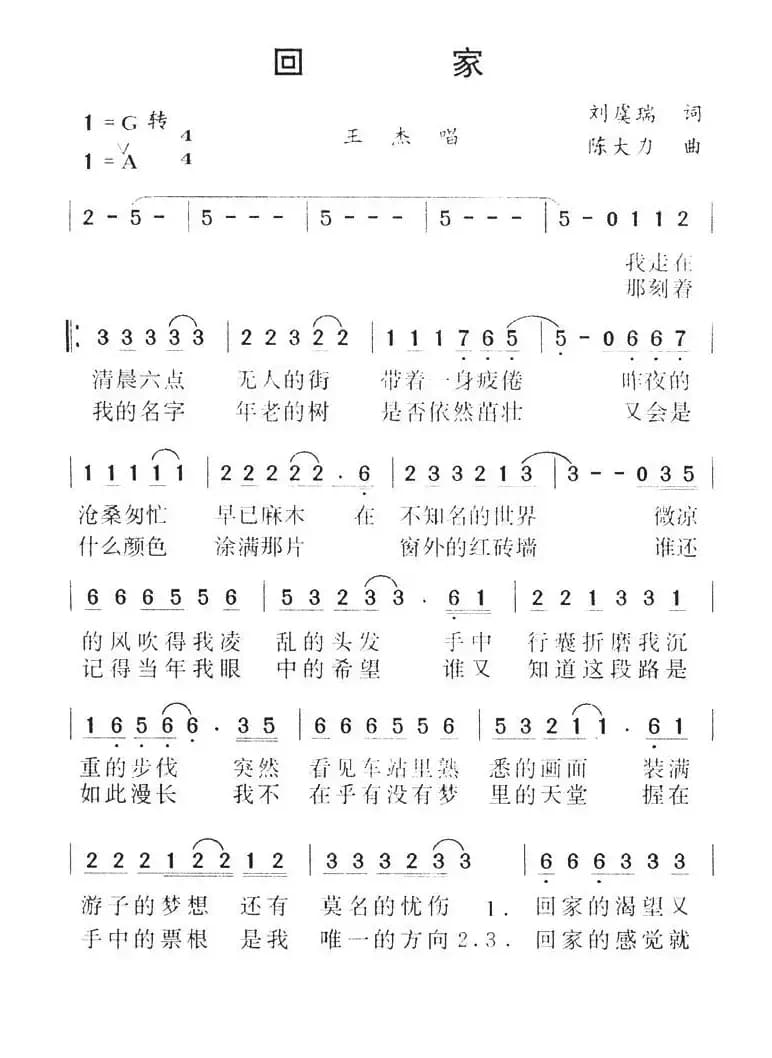 回家（刘虞瑞词 陈大力曲）