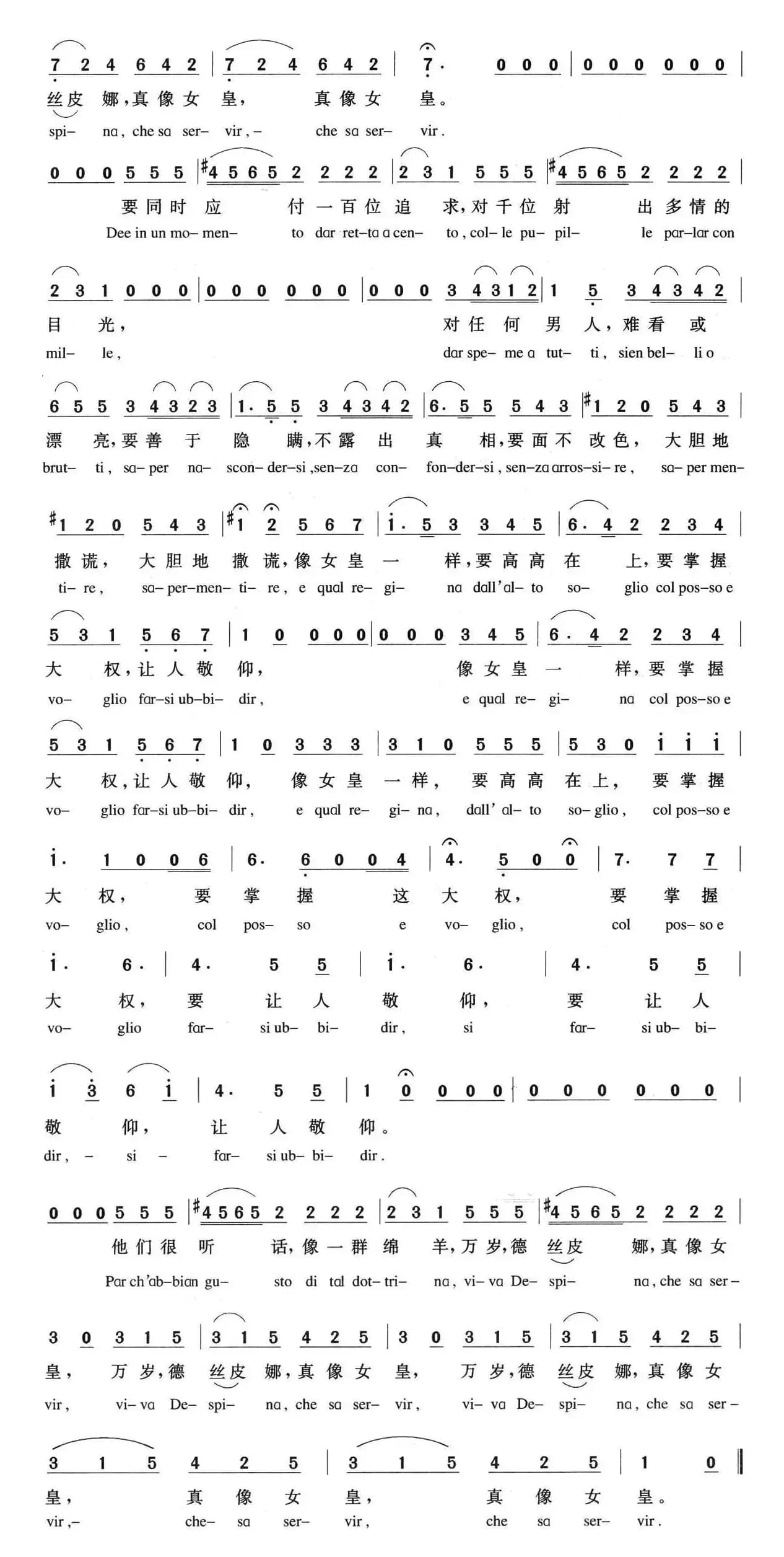 年轻姑娘应该懂得（歌剧《女人心》选曲、中外文对照）