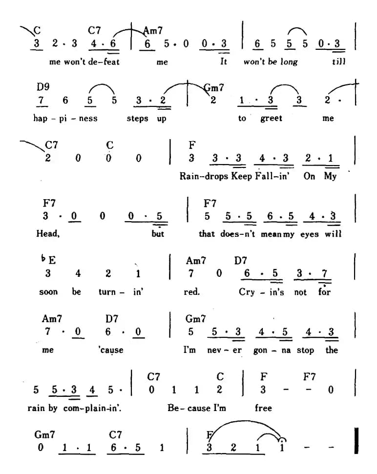 [美]Raindrops Keep Fallin' On My Head（雨滴落在我头上、带和弦）