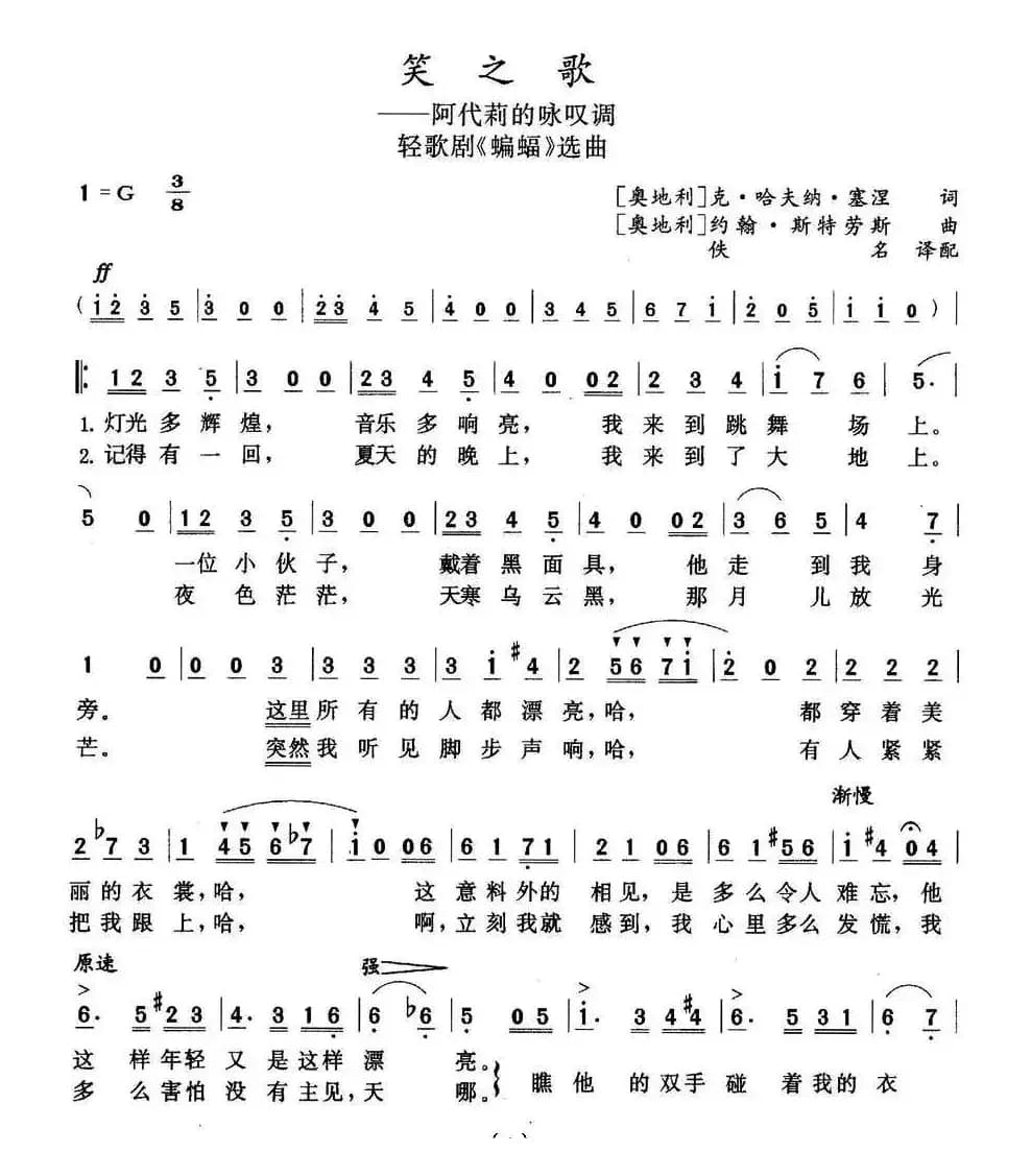 笑之歌（轻歌剧《蝙蝠》选曲 [奥]）