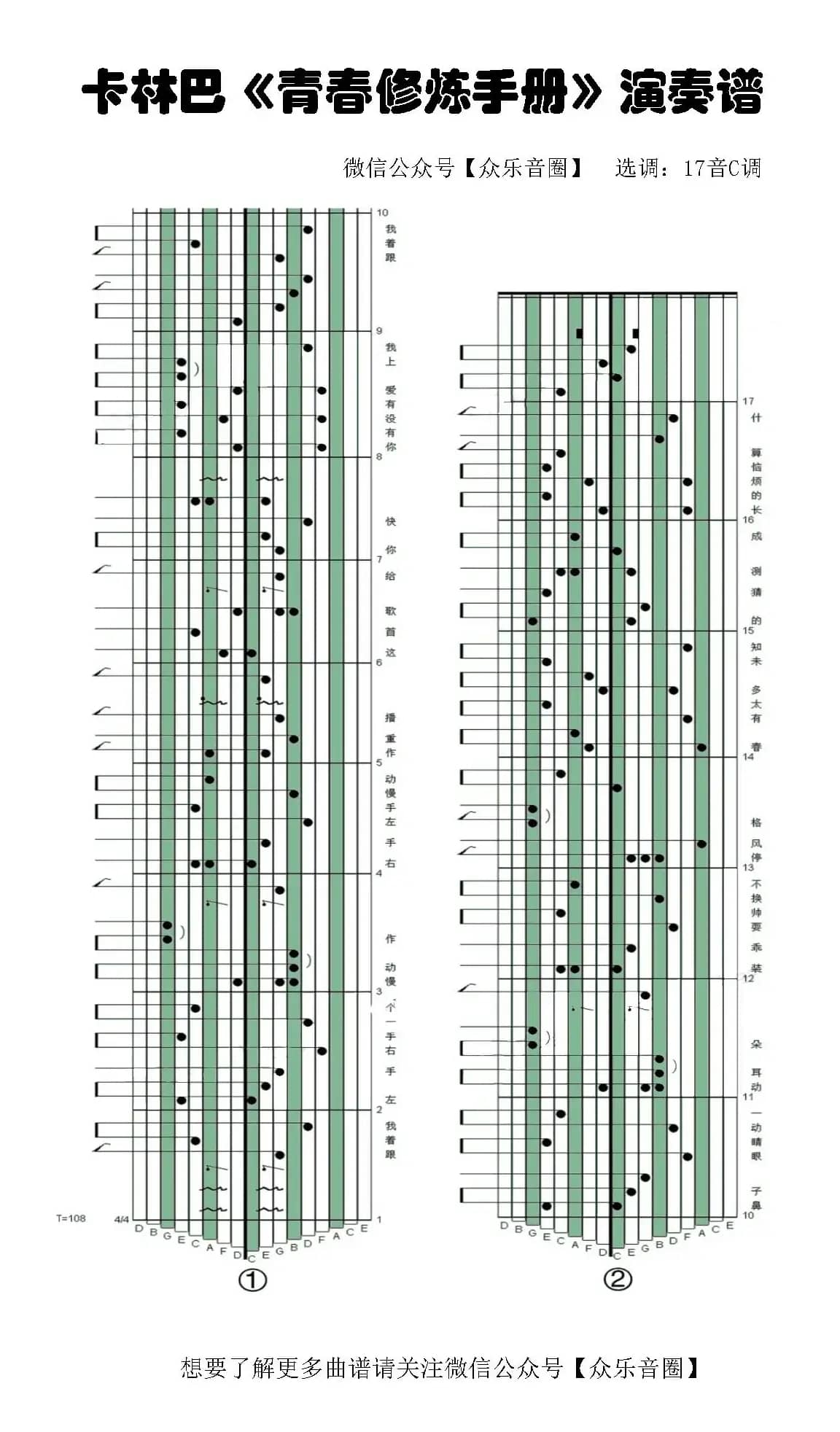 青春修炼手册（拇指琴卡林巴琴专用谱）